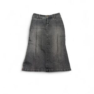 Y2K Gray washed Denim Midi Flare Skirt Size M